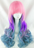 Pink Purple Grey Blue 4 Colors Rainbow 70cm Curls Wig
