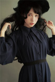 Vintage Unicolor Wing Collar Lolita OP Dress - Ready Made Navy M In Stock