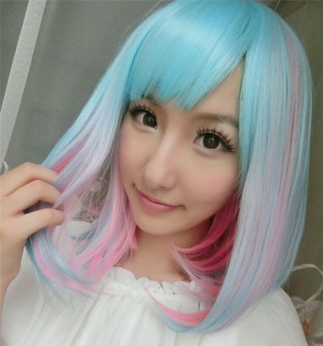 Sweet Sky Blue Pink Short Lolita Wig $ 22.99-Princess Wigs