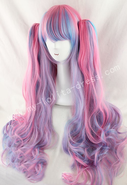 Cute Pink Blue Purple Curls Lolita Wig