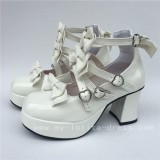 Sweet White Glossy Bows Straps Lolita Shoes