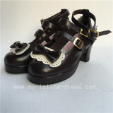 Sweet Coffee with White Bow Straps Lolita Heel Shoes