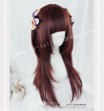Japanese Girl's Face Framing Straight Wine Lolita Wig with Ponytails