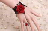 Vintage Gothic Red Rose Lolita Bracelet with Crystal Ring