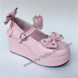 Sweet Glossy Pink Hearts bows High Platform Shoes