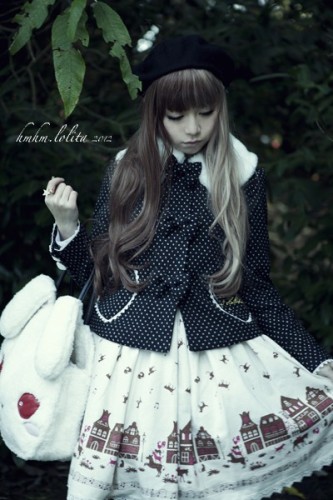 Black White Dots Bows Lolita Short Winter Coat