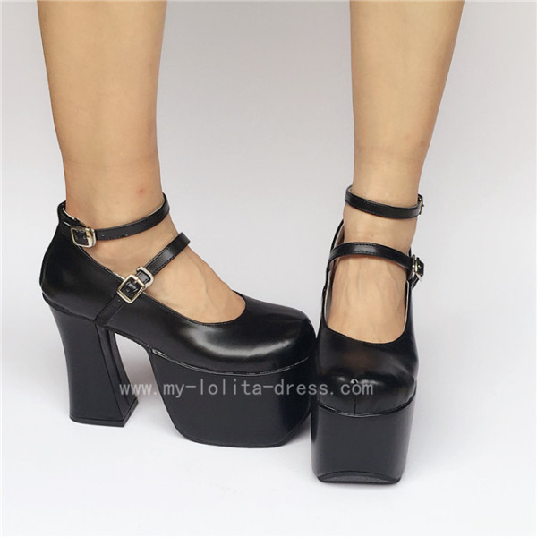 High Platform Black Double Straps Lolita Shoes