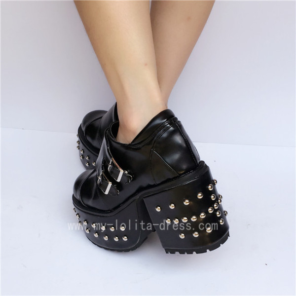 square front heels black