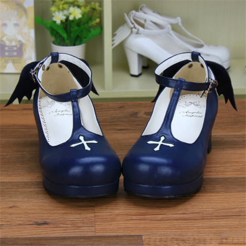 Angelic Imprint- Sweet T-shaped Straps Lolita Square Heel Shoes with  Detachable Angel Wings$39.99-Footwear
