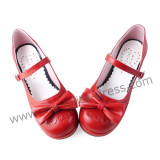 Wine Patent Leather Bow Lolita Shoes