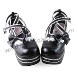 White Black Bows Trim Lolita Shoes