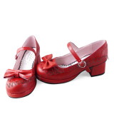 Wine Patent Leather Bow Lolita Shoes