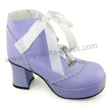 Purple Platform Lolita Shoes White Bow  -Clearance