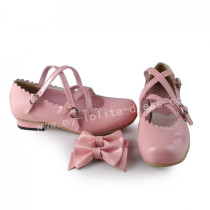 Sweet Pink Lolita Flats Shoes with Bows