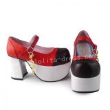 Sweet Red Black Square Heels Shoes