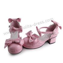 Matte Pink Three Bows Lolita Summer Shoes