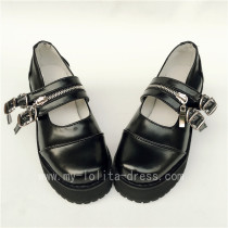 Black Matte HIgh Platform Lolita Shoes with Zipper Upper