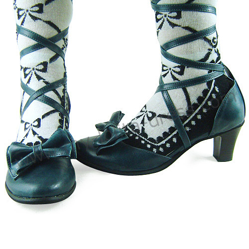 Dark Blue Bow Straps Lolita Sandals
