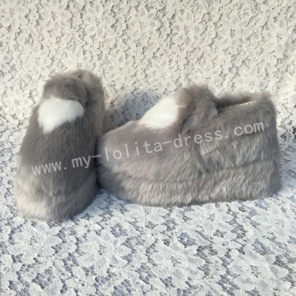 Sweet Grey White Furs Lolita High Platform