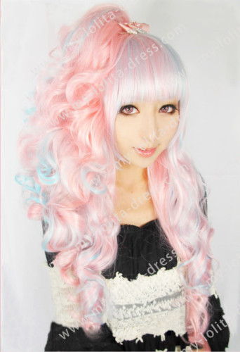 Sweet Candy Pink Light Water Blue Ponytail Lolita Wig $47.99-Lolita Wigs
