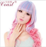 Sweet Pink Blue Blended Lolita Wavy Wig with Removable Ponytails 50cm Long