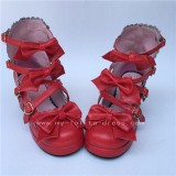 Sweet Wine Lolita Square Heels Shoes with Bowknots