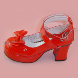 Wine Red 3 Straps Bow Lolita Shoes