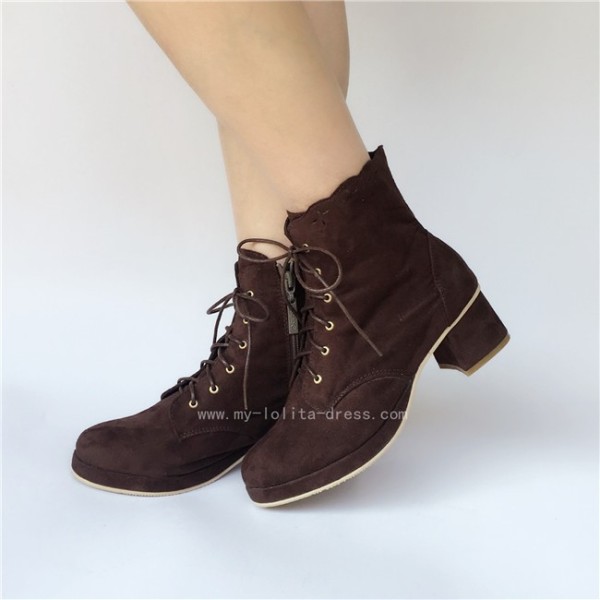 Coffee Velvet Lolita Boots for Woman $64.99-Footwear