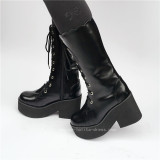 Lace-up Black Matte Lolita Boots