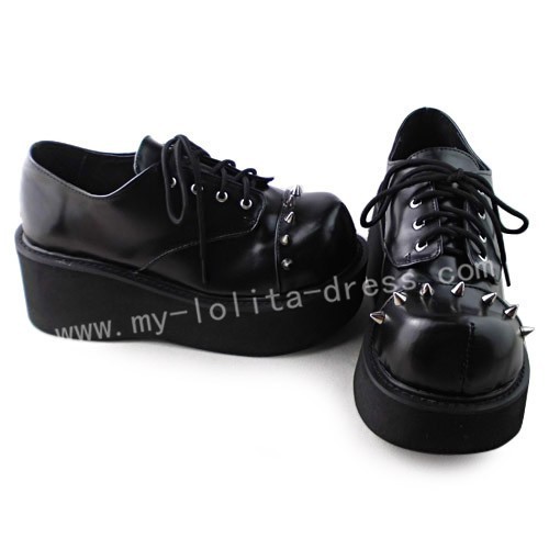 Gothic Matt Black Rivet High Platform Shoes $-Girls Lolita High Platform