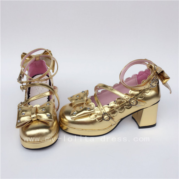 Golden Bows Cute Girls Shoes