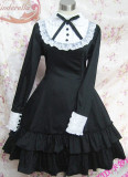 Long Sleeves Bow Cotton Lolita Dress Black Size XXL - In Stock