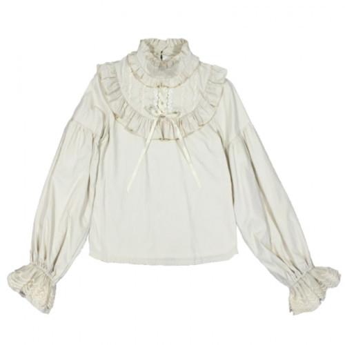Bisque Doll- Vintage Lolita Blouse Custom Tailor Available Beige Size XL - In Stock