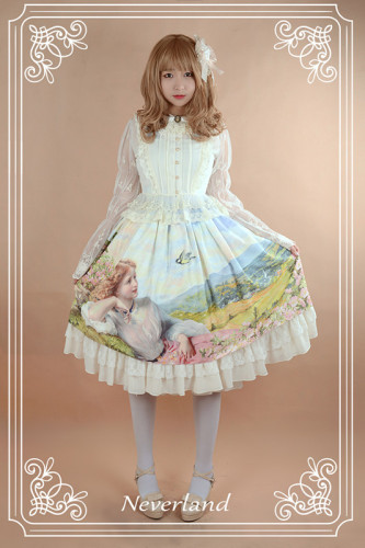 Neverland Lolita ~The Song of The Lark~ High Waist Oil Painting Printed Vintage Lolita Skirt