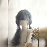 Sweet Big Wavy Daily Curls Gray Blue Lolita Wig 60cm