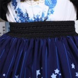 Dark Blue Stars & Moon Magic Array Printed Gothic Lolita Pleated Skirt