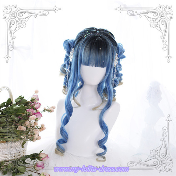 Blue Rome~Hair End Gradient 60cm Long Curls Lolita Wig