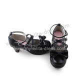 Black Bows Crossed Straps Matte Lolita Shoes Classic