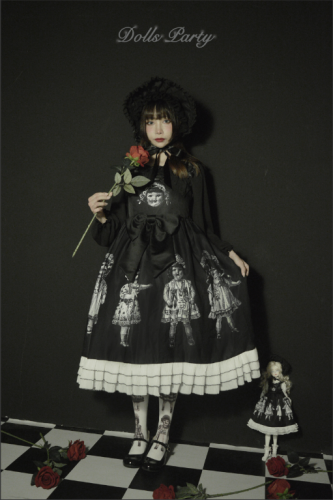 Antique Paper Doll Black Pink Lolita Jsk Dress 78 99