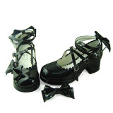 Black Glitter Bow Lolita Shoes