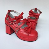 Beautiful Claret Matte Bows Lolita Shoes