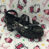 Sweet Glossy Black Lolita Heels Shoes with Bowknots