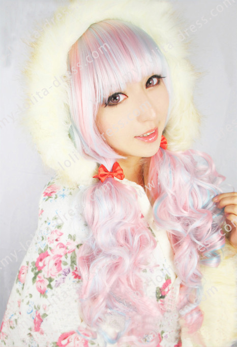 Flattering Pink Light Blue Mixed Lolita Wig