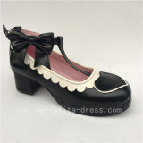 White Black Heart Side Bow Lolita Shoes