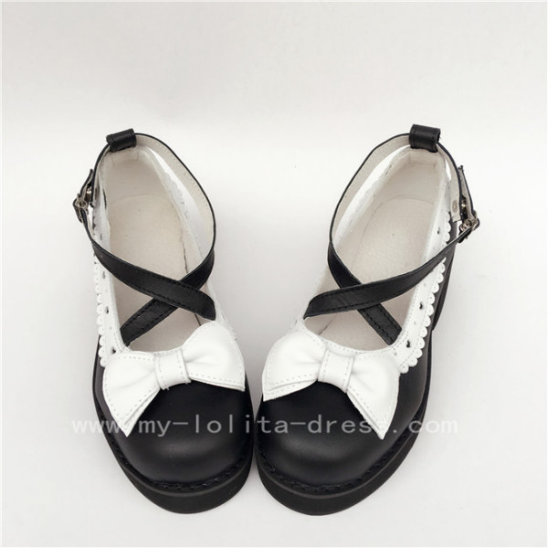 Sweet Black White Square Heels Lolita Shoes