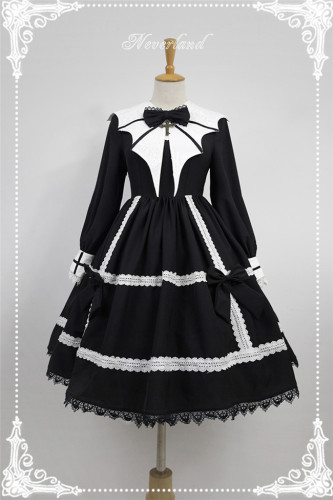 Devil Wing~ Gothic Long Sleeves OP Dress With Detachable Collar