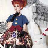 Circus Rabbit Printed Lolita OP + Hairclip Wine SIze M - In Stock