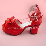 Glossy Red Ruffles Trim Pretty Girls Summer Shoes