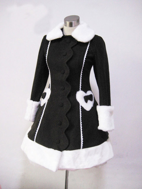 Black Long Winter Lolita Jacket Black & White In Stock