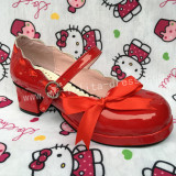 Girl's Sweet Glossy Red Lolita Heels Shoes